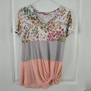 Maurices Short Sleeve Tee in Soft Pink with Floral Design
